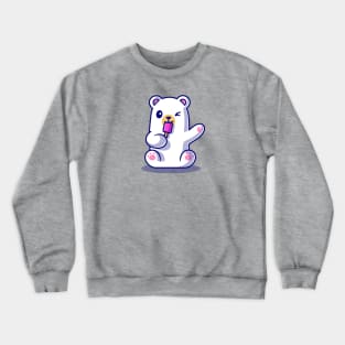 Cute Polar Bear Eating Popsicle Ice Cream Cartoon Crewneck Sweatshirt